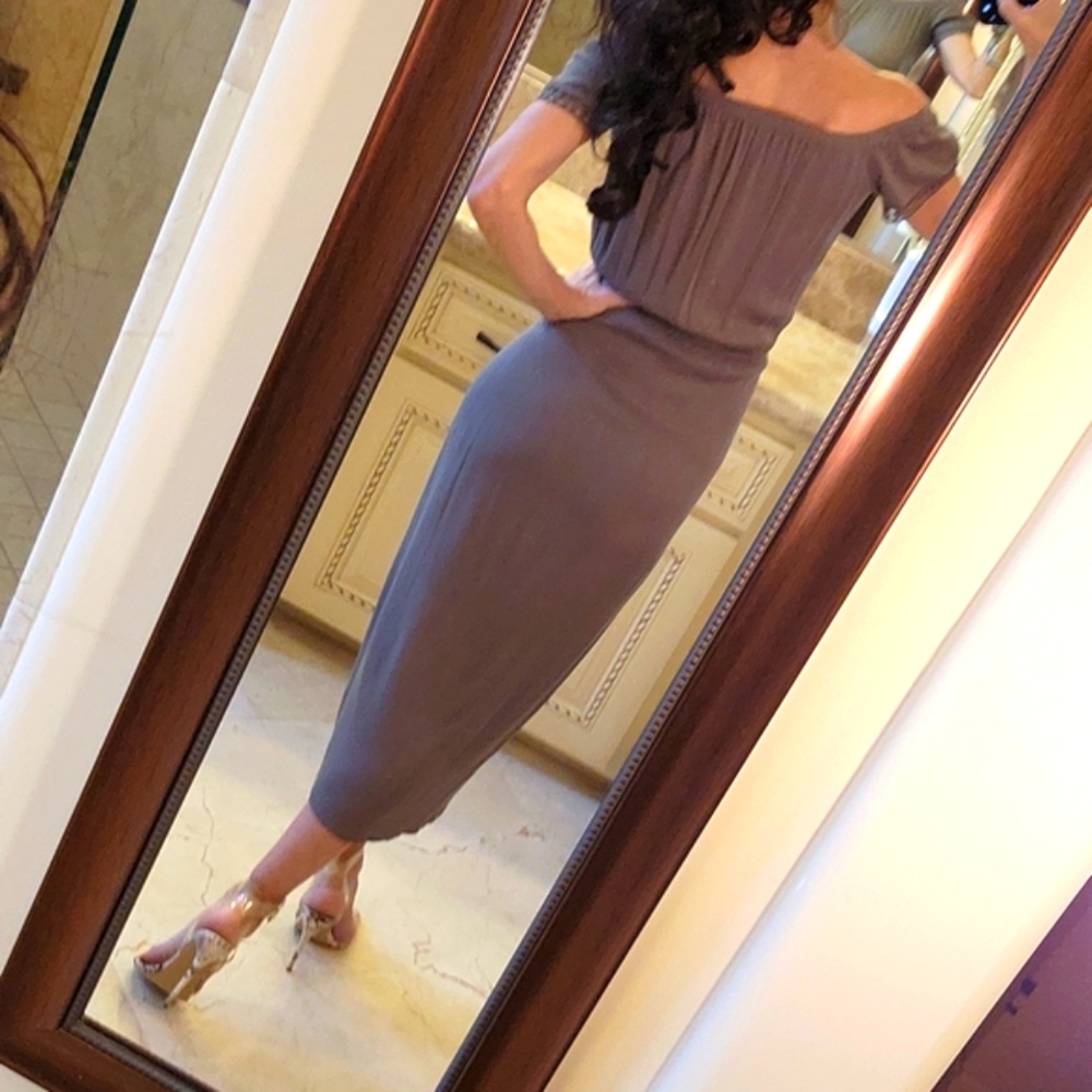 Cute & Stylish Solemnity off-shoulder midi dress with built-in shorts, S - Picture 9 of 16